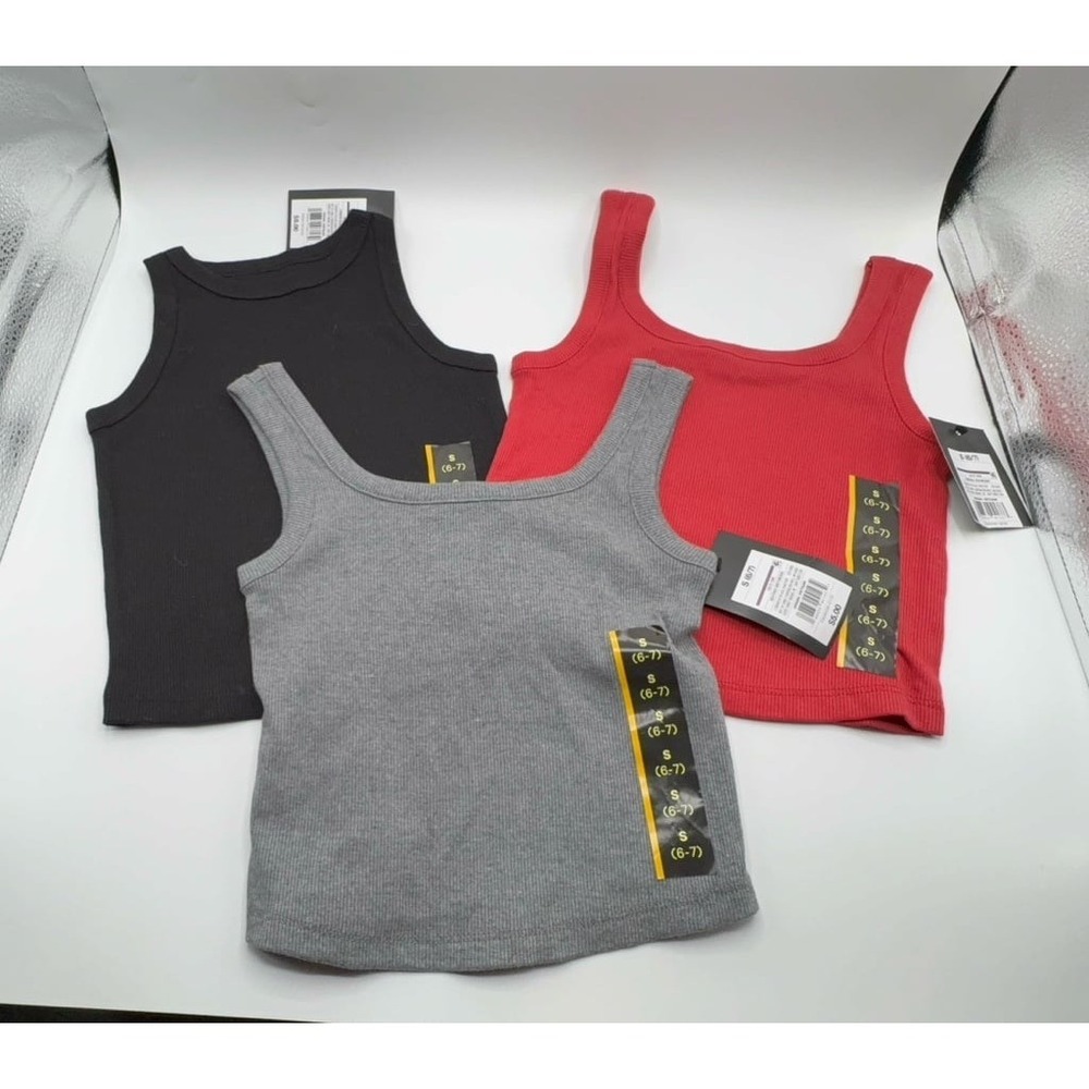 NEW three girls size small (6/7) Art Class solid colors tank tops.